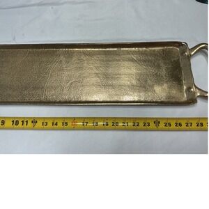 Gold Decorative Metal Long Rectangular Tray Textured Centerpiece with Handles 28
